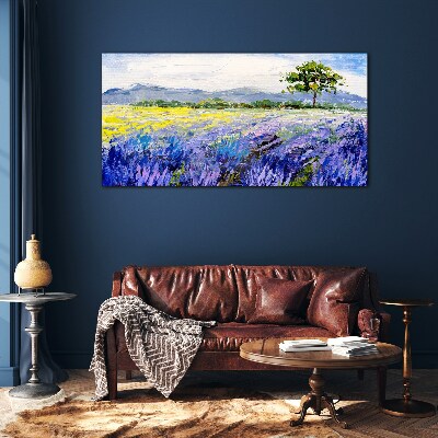 Lavender fields in the daylight Glass Wall Art