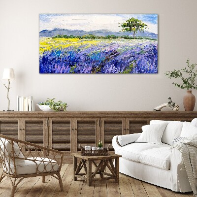 Lavender fields in the daylight Glass Wall Art