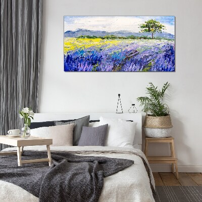 Lavender fields in the daylight Glass Wall Art