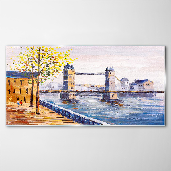London Bridge with Autumn Trees Glass Wall Art