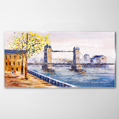London Bridge with Autumn Trees Glass Wall Art