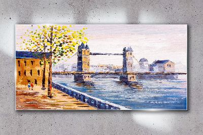 London Bridge with Autumn Trees Glass Wall Art