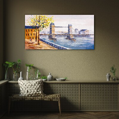 London Bridge with Autumn Trees Glass Wall Art