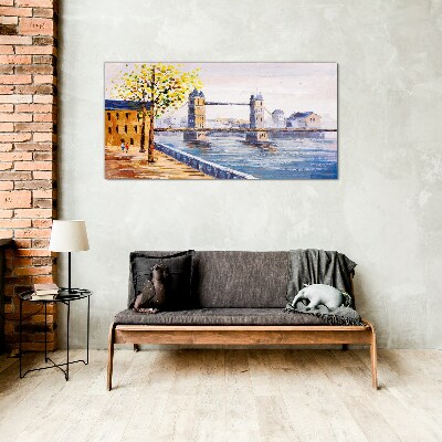 London Bridge with Autumn Trees Glass Wall Art