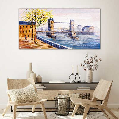 London Bridge with Autumn Trees Glass Wall Art