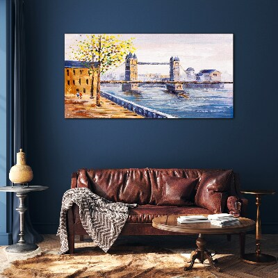 London Bridge with Autumn Trees Glass Wall Art