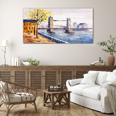 London Bridge with Autumn Trees Glass Wall Art