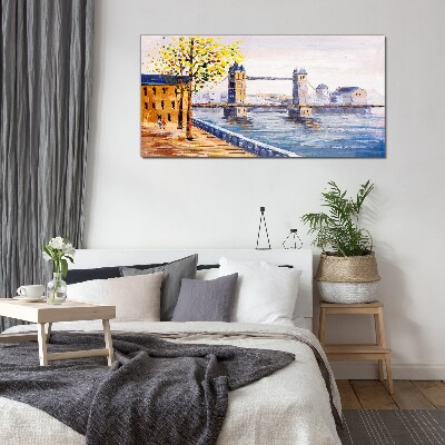 London Bridge with Autumn Trees Glass Wall Art