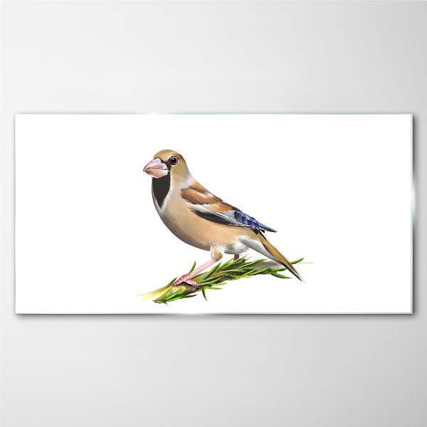 A bird on a branch Glass Wall Art