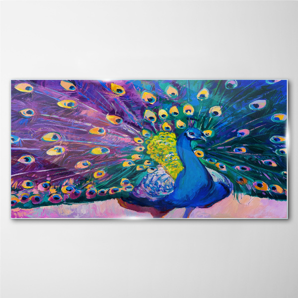 A colorful peacock in spring aura Glass Wall Art