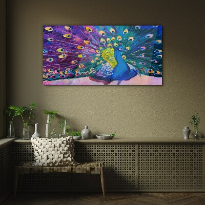 A colorful peacock in spring aura Glass Wall Art
