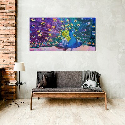 A colorful peacock in spring aura Glass Wall Art