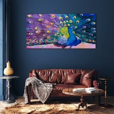 A colorful peacock in spring aura Glass Wall Art