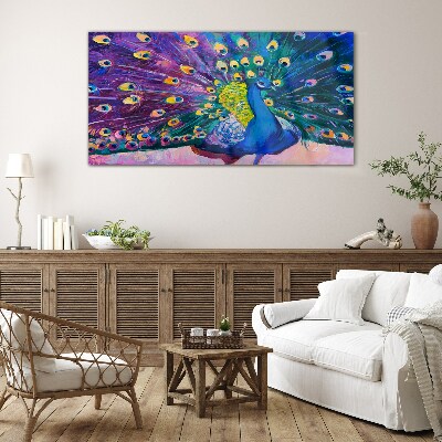 A colorful peacock in spring aura Glass Wall Art