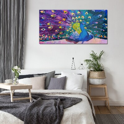 A colorful peacock in spring aura Glass Wall Art