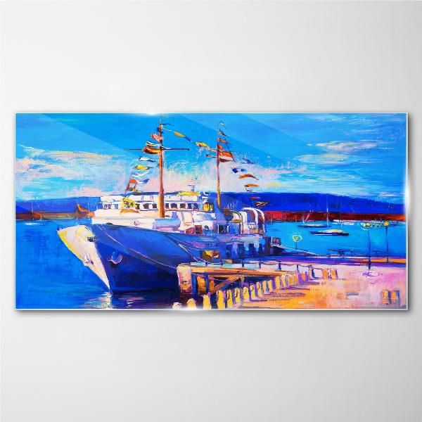 Marina on a sunny day Glass Wall Art