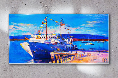 Marina on a sunny day Glass Wall Art