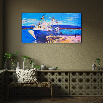Marina on a sunny day Glass Wall Art