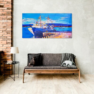 Marina on a sunny day Glass Wall Art