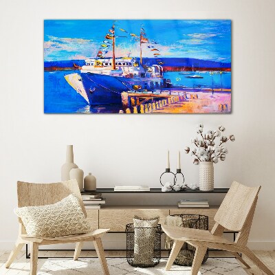Marina on a sunny day Glass Wall Art