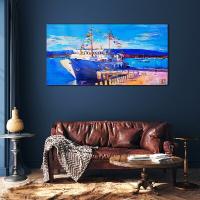 Marina on a sunny day Glass Wall Art