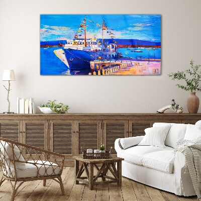 Marina on a sunny day Glass Wall Art