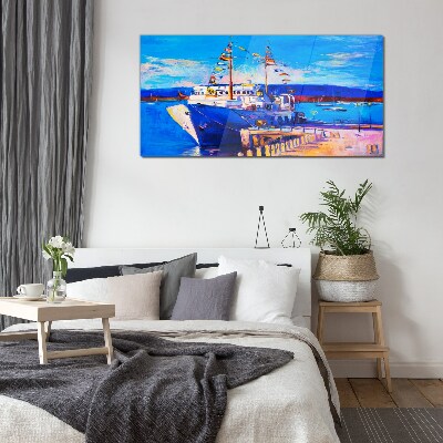 Marina on a sunny day Glass Wall Art