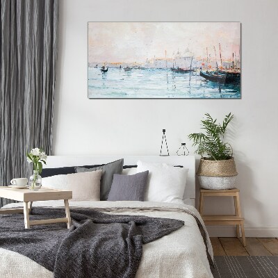 A quiet port in the morning Glass Wall Art