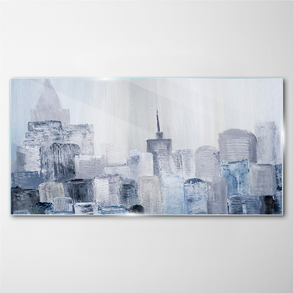 Gray-blue city panorama Glass Wall Art