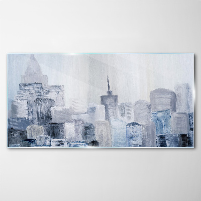 Gray-blue city panorama Glass Wall Art