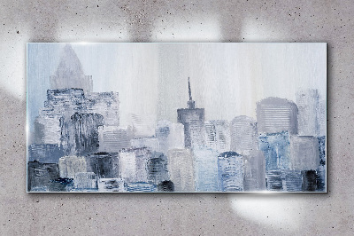 Gray-blue city panorama Glass Wall Art
