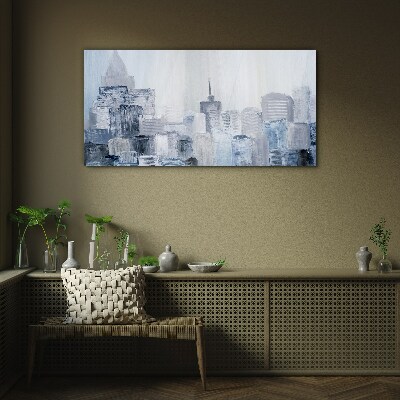 Gray-blue city panorama Glass Wall Art