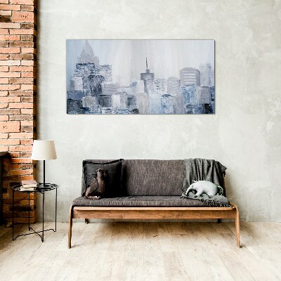 Gray-blue city panorama Glass Wall Art
