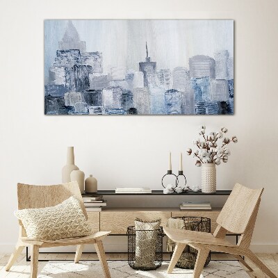 Gray-blue city panorama Glass Wall Art