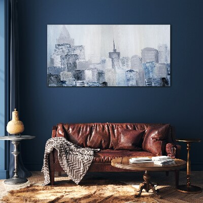 Gray-blue city panorama Glass Wall Art