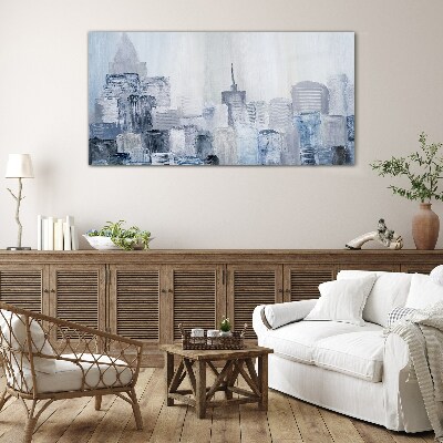 Gray-blue city panorama Glass Wall Art