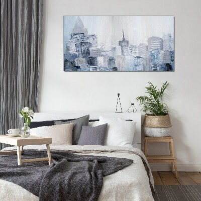 Gray-blue city panorama Glass Wall Art