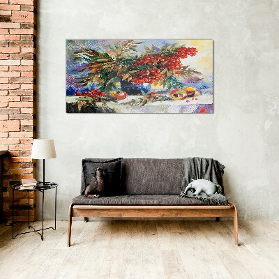 Fruit bouquet with rowan Glass Wall Art
