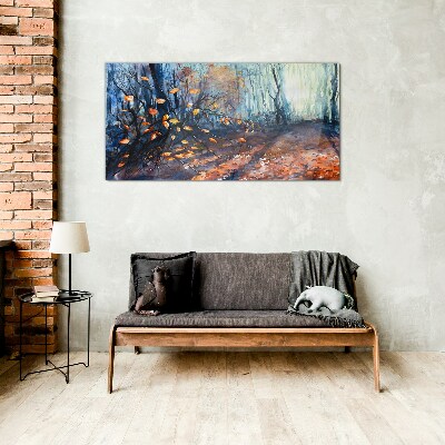 Autumn alley Glass Wall Art