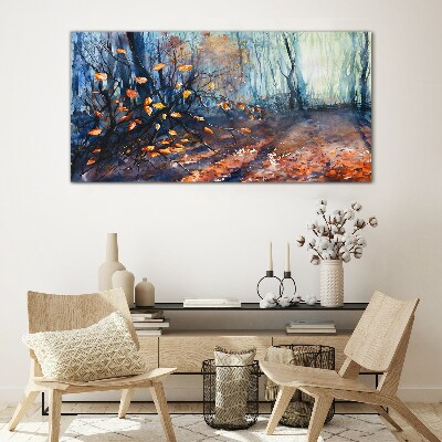 Autumn alley Glass Wall Art