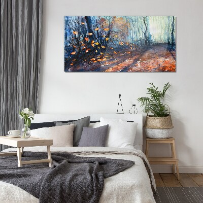 Autumn alley Glass Wall Art