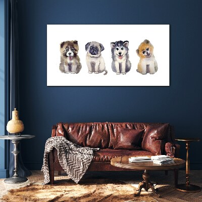 Four adorable puppies Glass Wall Art