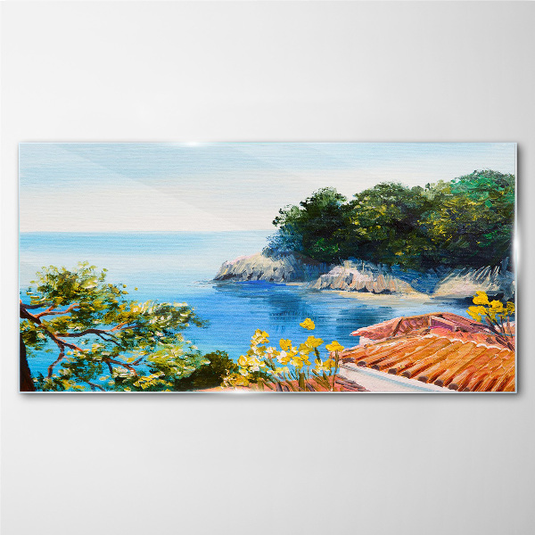 The peaceful shore of the sea landscape Glass Wall Art