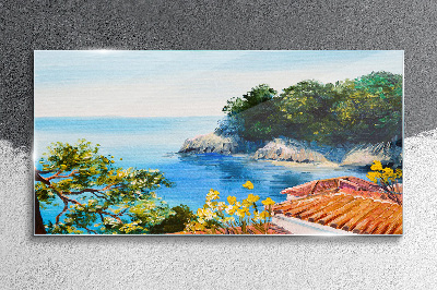 The peaceful shore of the sea landscape Glass Wall Art