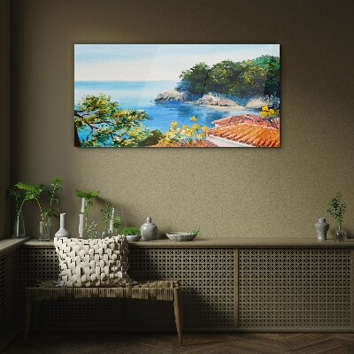The peaceful shore of the sea landscape Glass Wall Art