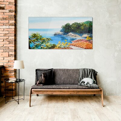 The peaceful shore of the sea landscape Glass Wall Art