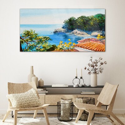 The peaceful shore of the sea landscape Glass Wall Art