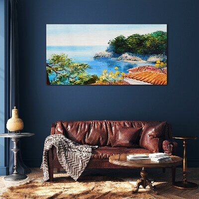 The peaceful shore of the sea landscape Glass Wall Art
