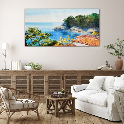 The peaceful shore of the sea landscape Glass Wall Art