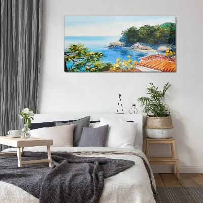The peaceful shore of the sea landscape Glass Wall Art